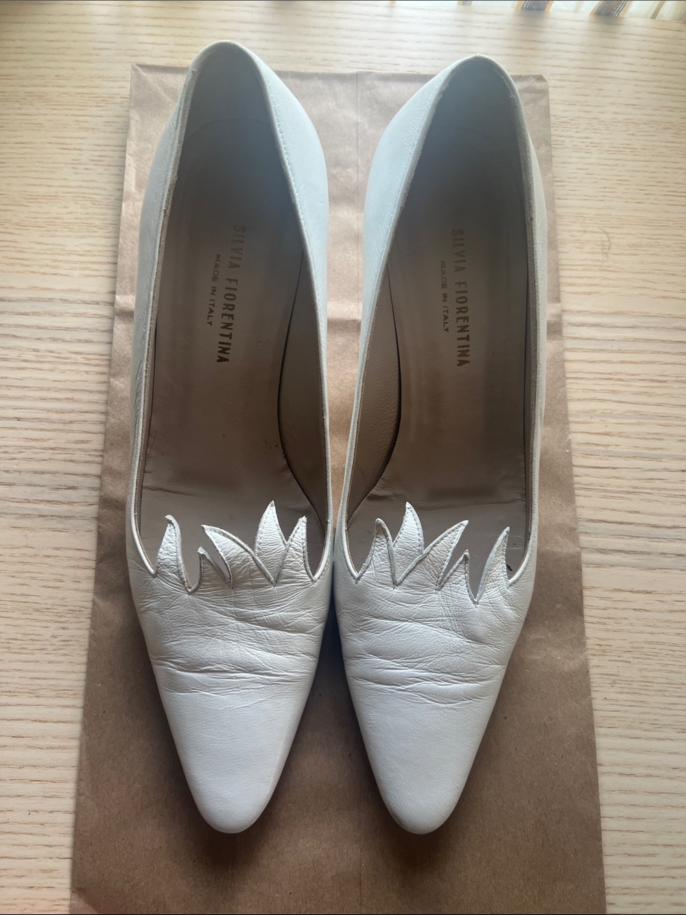 Silvia Fiorentini White Leather Pointed-Toe Heels